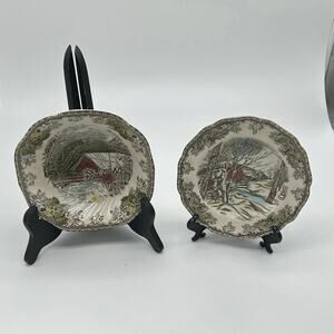 Johnson Brothers Vintage Lot of 2 The Friendly Village Bread Plate Square Bowl